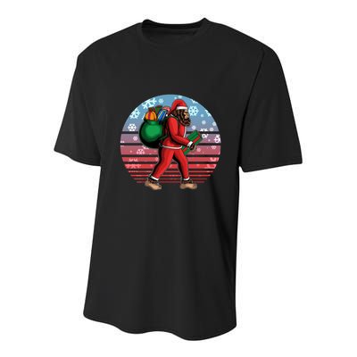Retro Christmas Big Foot Sasquatch Santa Claus Youth Performance Sprint T-Shirt