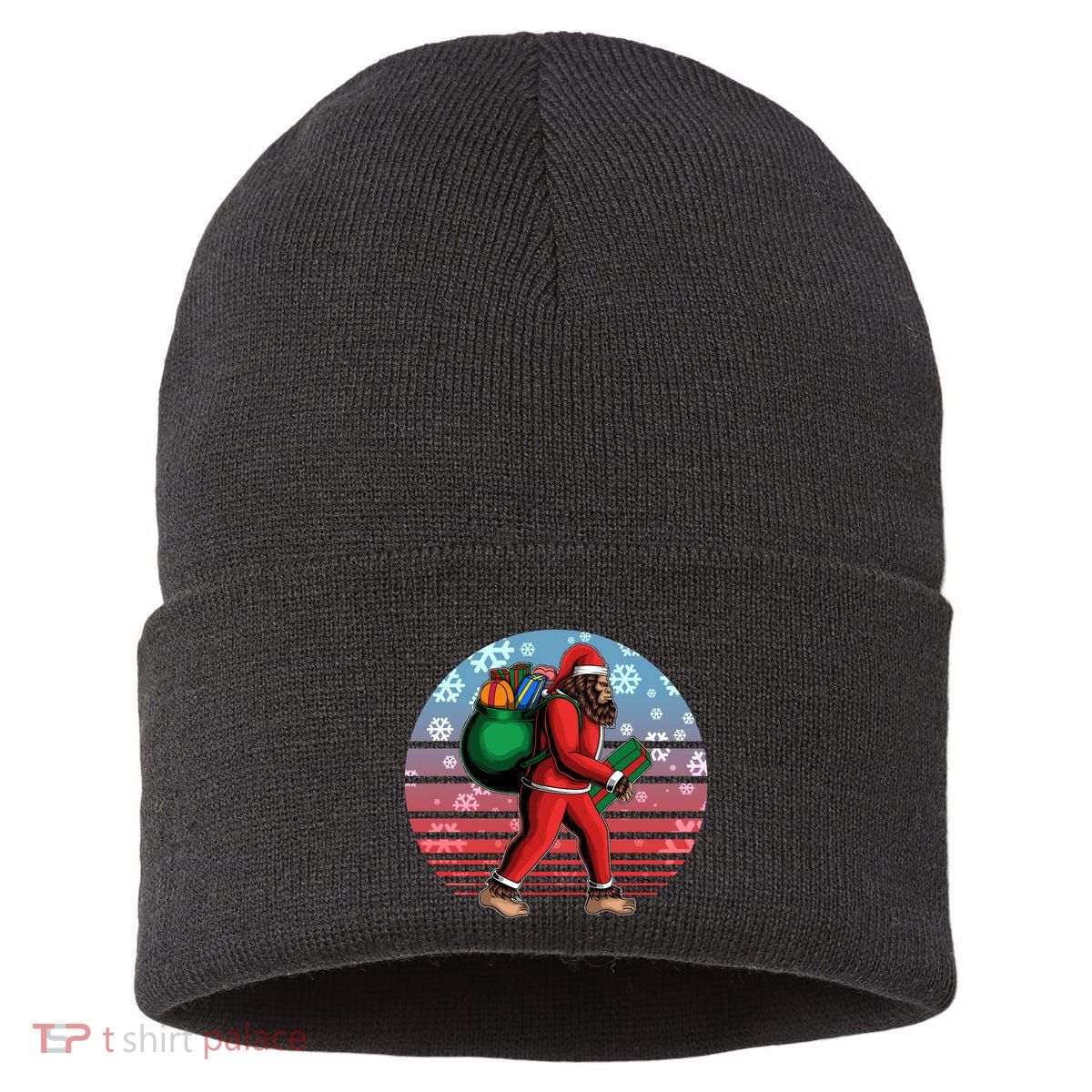 Retro Christmas Big Foot Sasquatch Santa Claus Sustainable Knit Beanie