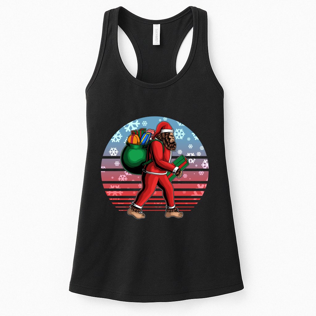 Retro Christmas Big Foot Sasquatch Santa Claus Womens Tank Top