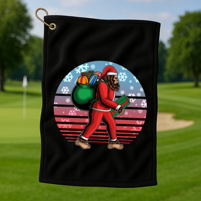 Retro Christmas Big Foot Sasquatch Santa Claus Golf Towel