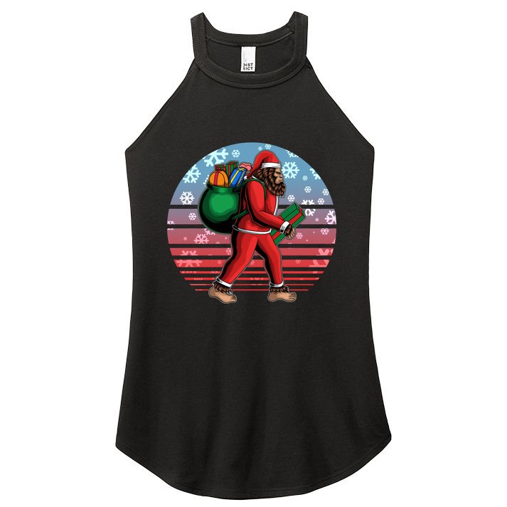 Retro Christmas Big Foot Sasquatch Santa Claus Women's Perfect Tri Rocker Tank