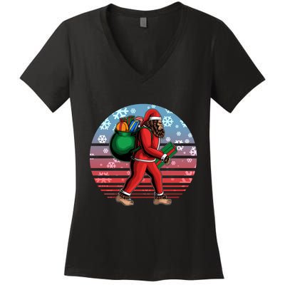 Retro Christmas Big Foot Sasquatch Santa Claus Women's V-Neck T-Shirt