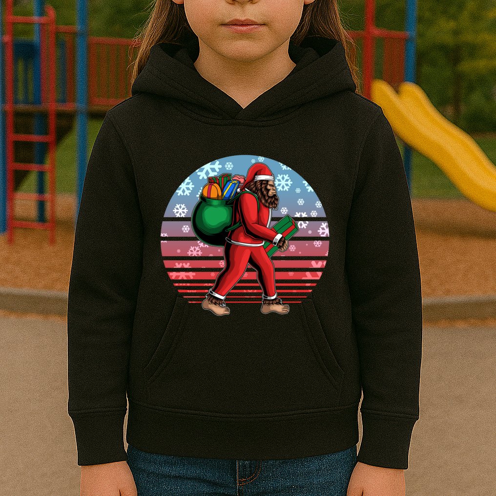Retro Christmas Big Foot Sasquatch Santa Claus Kids Hoodie