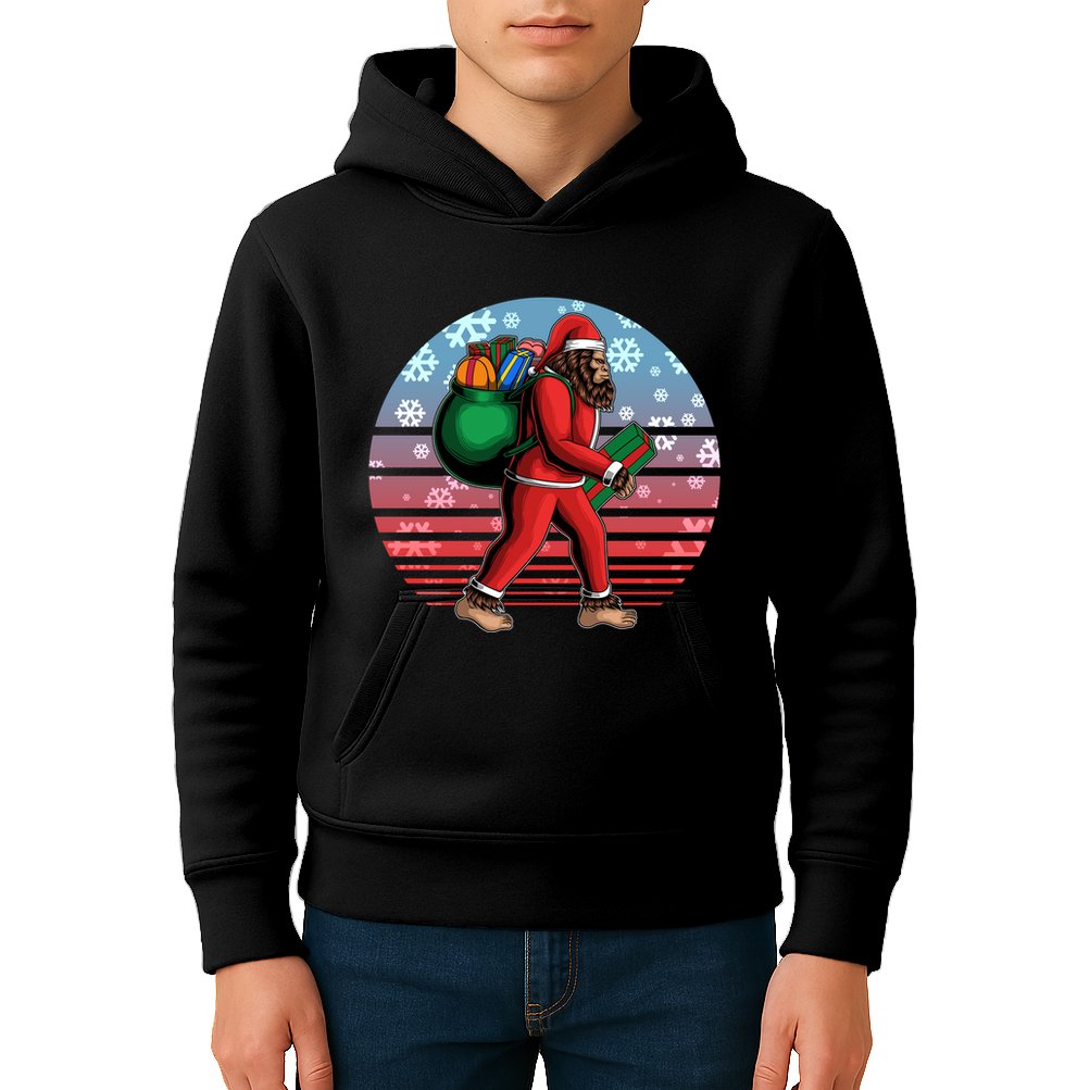 Retro Christmas Big Foot Sasquatch Santa Claus Kids Hoodie