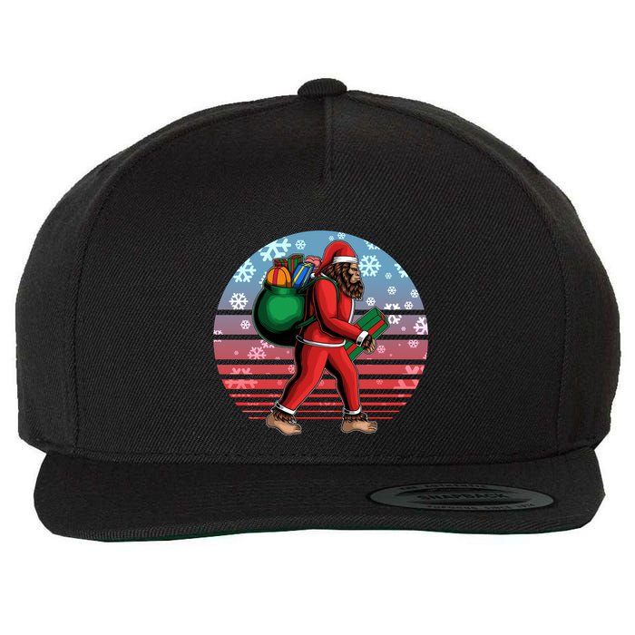 Retro Christmas Big Foot Sasquatch Santa Claus Wool Snapback Cap