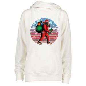 Retro Christmas Big Foot Sasquatch Santa Claus Womens Funnel Neck Pullover Hood