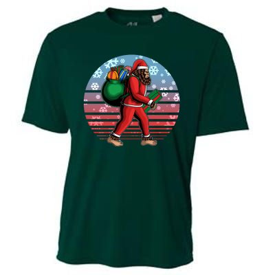 Retro Christmas Big Foot Sasquatch Santa Claus Cooling Performance Crew T-Shirt