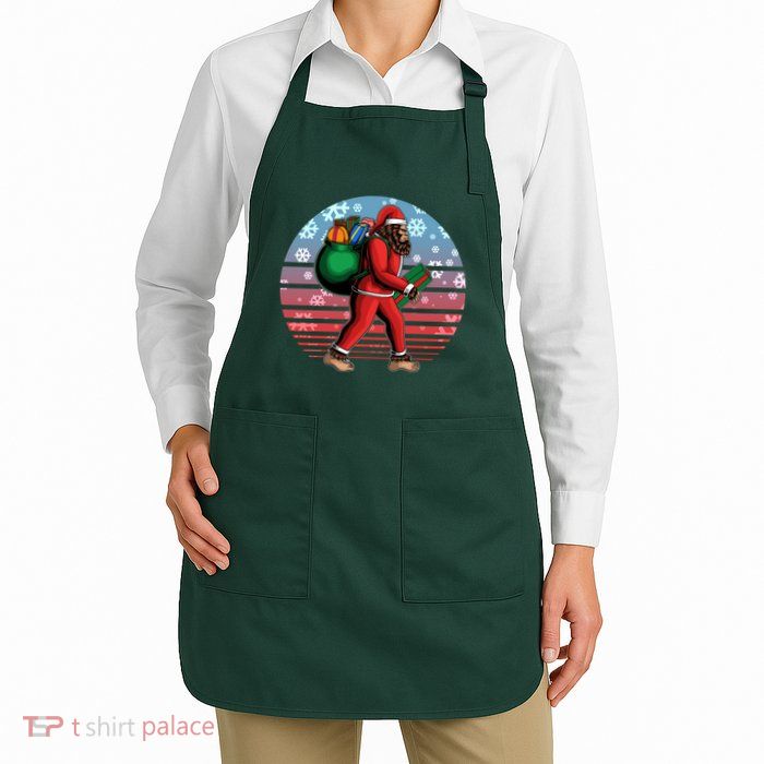 Retro Christmas Big Foot Sasquatch Santa Claus Apron