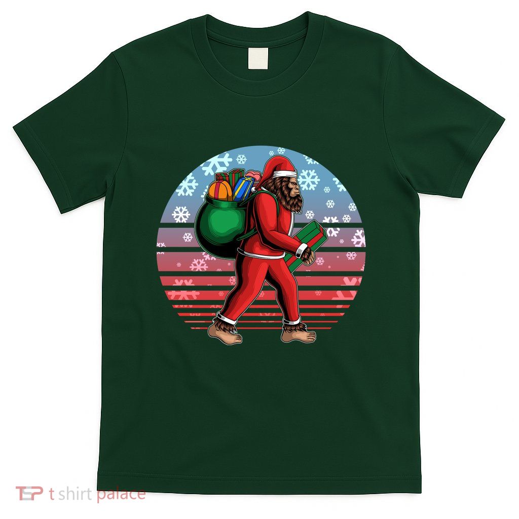 Retro Christmas Big Foot Sasquatch Santa Claus T-Shirt