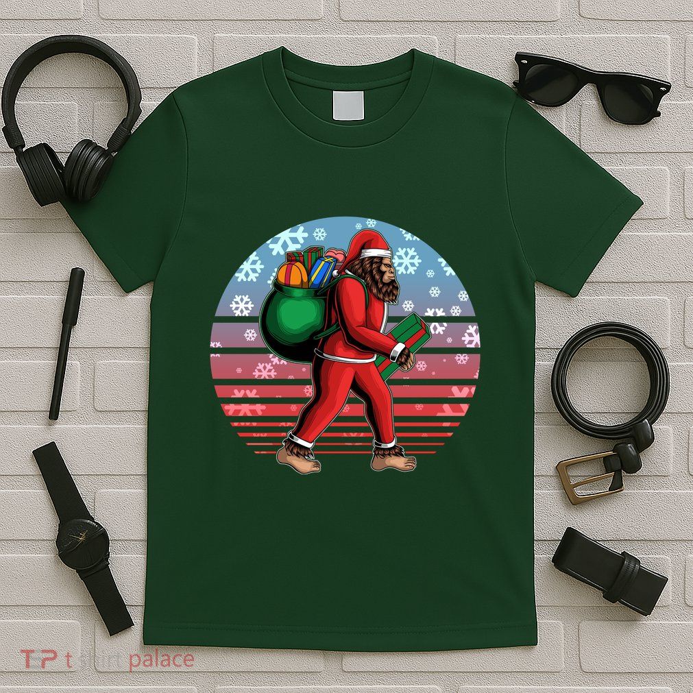 Retro Christmas Big Foot Sasquatch Santa Claus T-Shirt