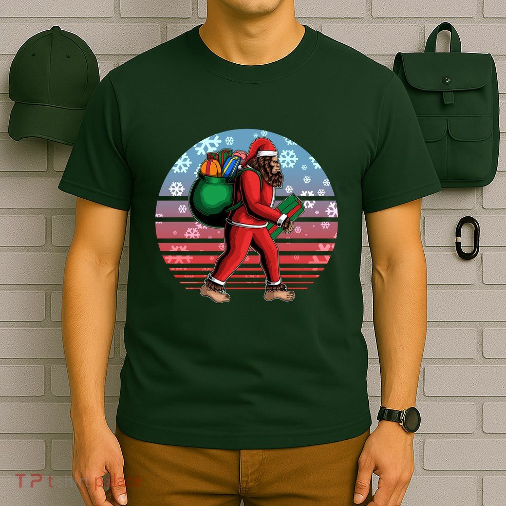Retro Christmas Big Foot Sasquatch Santa Claus T-Shirt