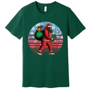 Retro Christmas Big Foot Sasquatch Santa Claus Premium T-Shirt