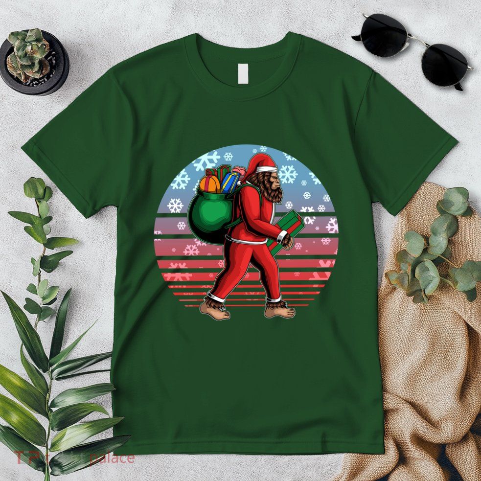 Retro Christmas Big Foot Sasquatch Santa Claus Premium T-Shirt