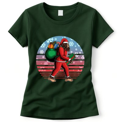 Retro Christmas Big Foot Sasquatch Santa Claus Womens T-Shirt