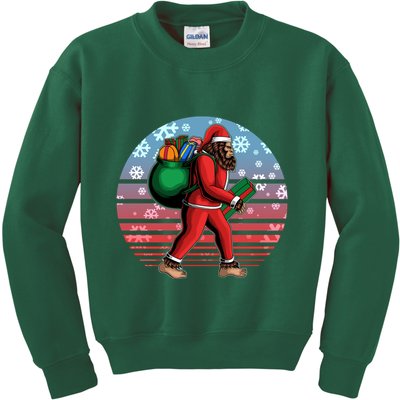 Retro Christmas Big Foot Sasquatch Santa Claus Kids Sweatshirt