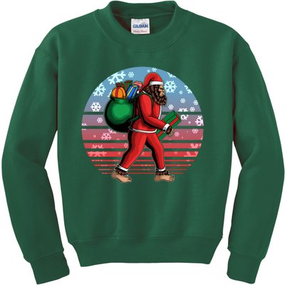 Retro Christmas Big Foot Sasquatch Santa Claus Kids Sweatshirt