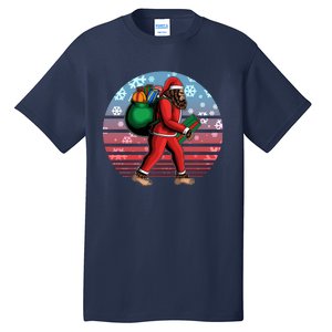 Retro Christmas Big Foot Sasquatch Santa Claus Tall T-Shirt