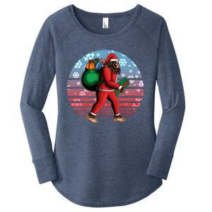 Retro Christmas Big Foot Sasquatch Santa Claus Women's Perfect Tri Tunic Long Sleeve Shirt