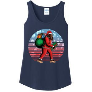 Retro Christmas Big Foot Sasquatch Santa Claus Ladies Essential Tank