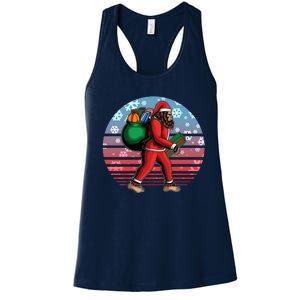 Retro Christmas Big Foot Sasquatch Santa Claus Women's Racerback Tank