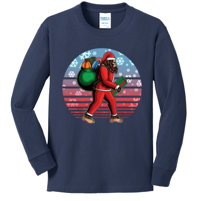 Retro Christmas Big Foot Sasquatch Santa Claus Kids Long Sleeve Shirt