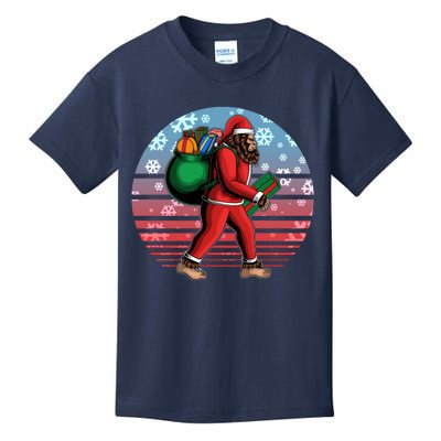 Retro Christmas Big Foot Sasquatch Santa Claus Kids T-Shirt