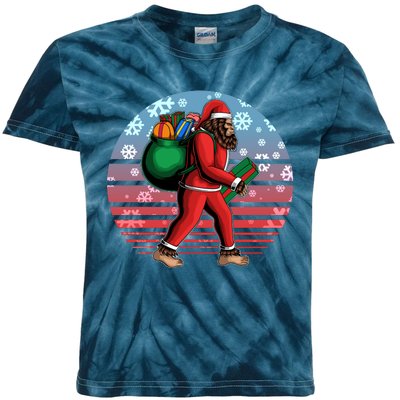 Retro Christmas Big Foot Sasquatch Santa Claus Kids Tie-Dye T-Shirt