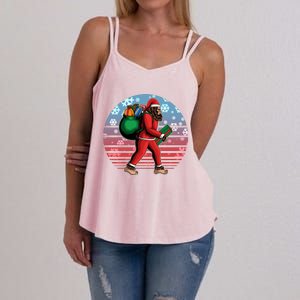 Retro Christmas Big Foot Sasquatch Santa Claus Women's Strappy Tank