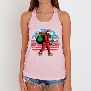 Retro Christmas Big Foot Sasquatch Santa Claus Women's Knotted Racerback Tank