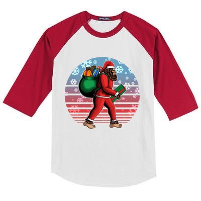 Retro Christmas Big Foot Sasquatch Santa Claus Kids Colorblock Raglan Jersey