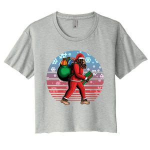 Retro Christmas Big Foot Sasquatch Santa Claus Women's Crop Top Tee