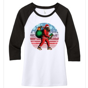 Retro Christmas Big Foot Sasquatch Santa Claus Women's Tri-Blend 3/4-Sleeve Raglan Shirt