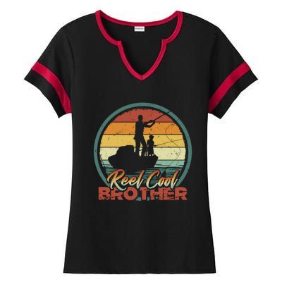 Reel Cool Brother Gift Retro Fishing Family Funny Gift Ladies Halftime Notch Neck Tee