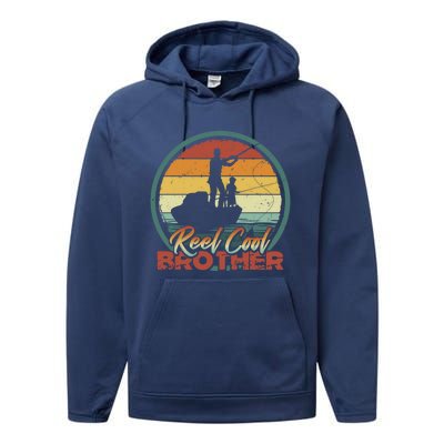 Reel Cool Brother Gift Retro Fishing Family Funny Gift Performance Fleece Hoodie