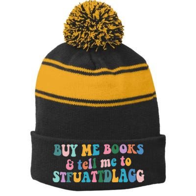 Retro Cute Booktok Buy Me Books And Tell Me Stfuattdlagg Stripe Pom Pom Beanie