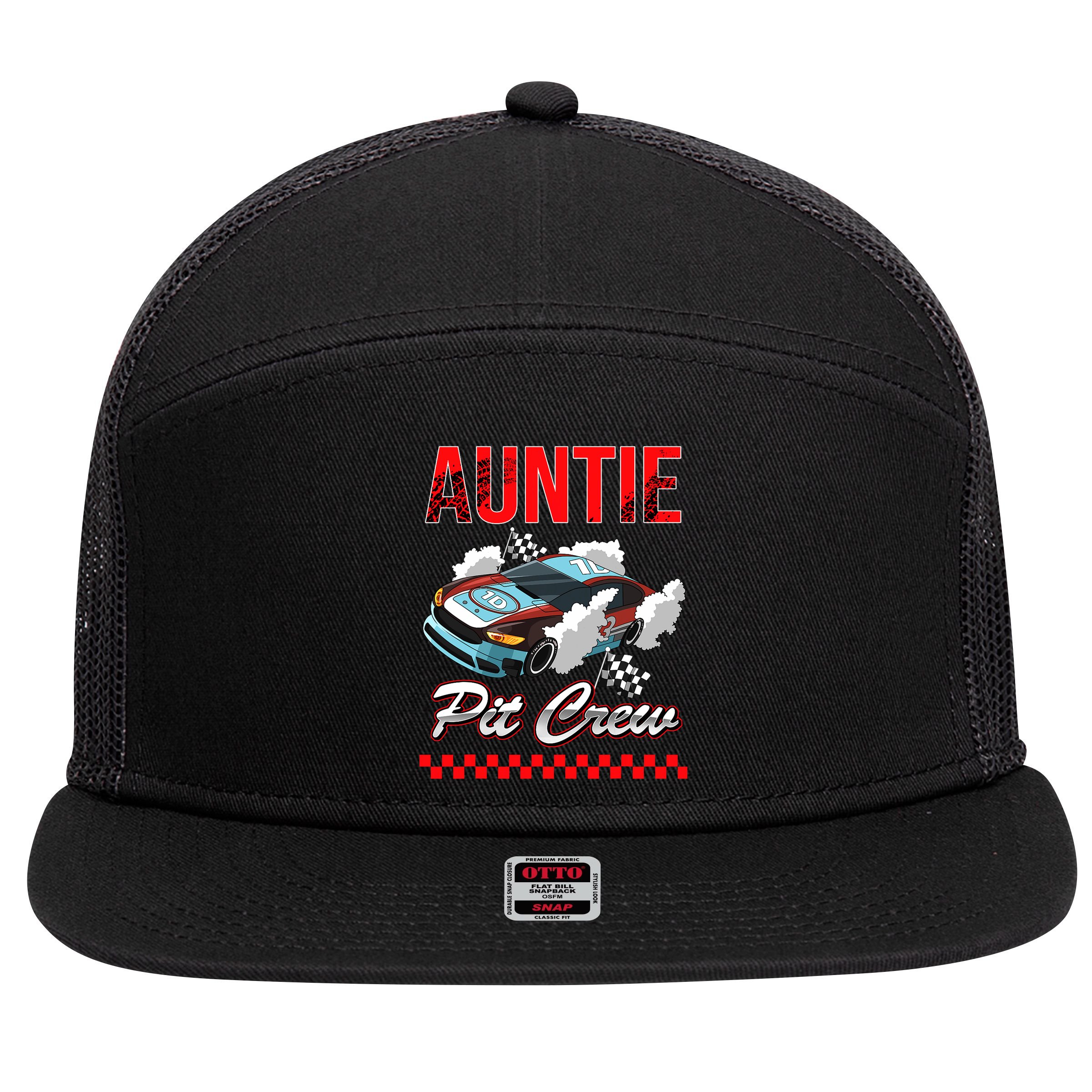 Race Car Birthday Party Racing Family Auntie Pit Crew 7 Panel Mesh Trucker Snapback Hat