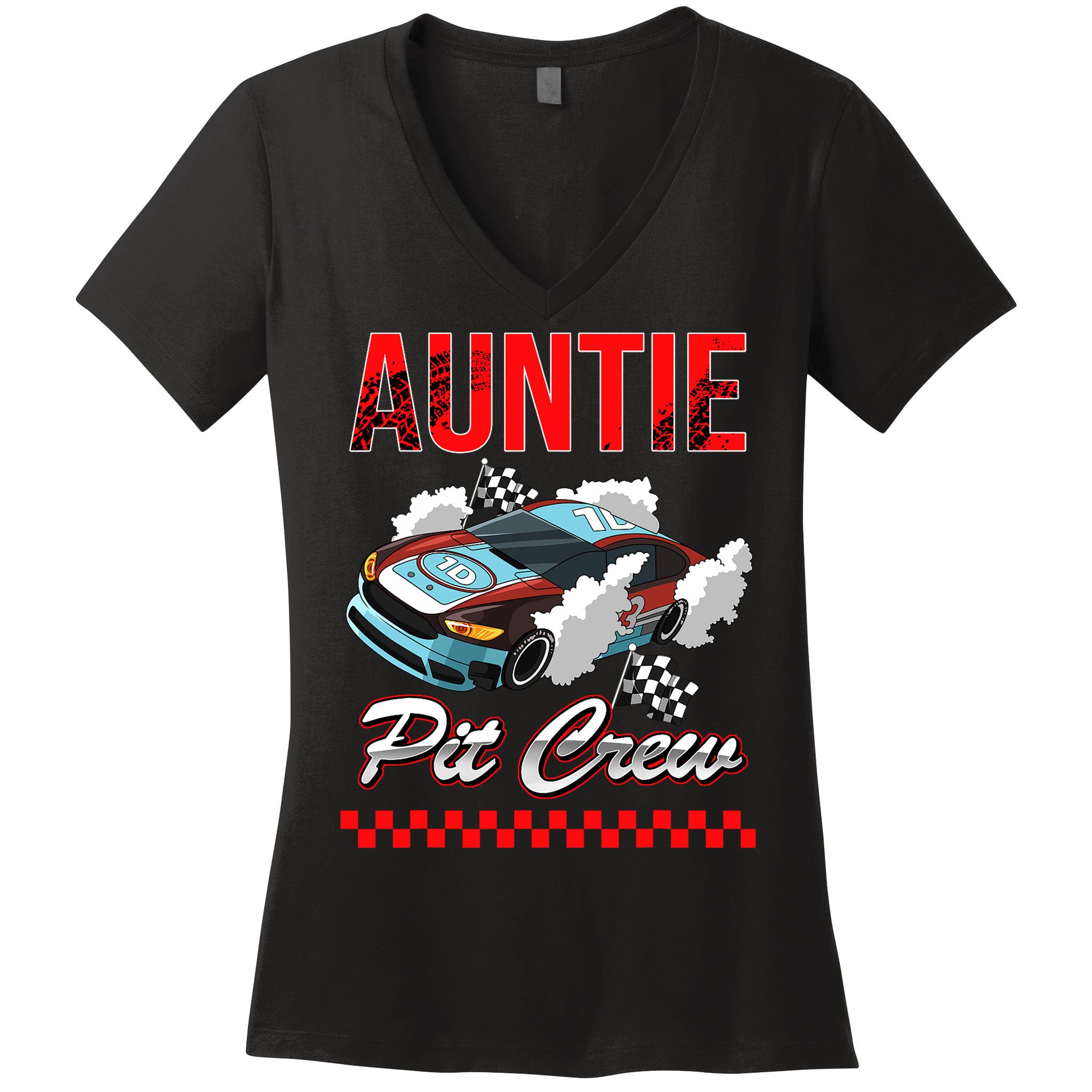 Race Car Birthday Party Racing Family Auntie Pit Crew Women's V-Neck T-Shirt