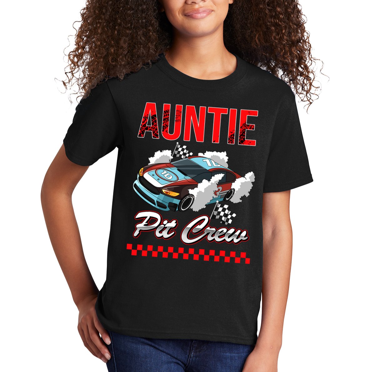 Race Car Birthday Party Racing Family Auntie Pit Crew Kids T-Shirt