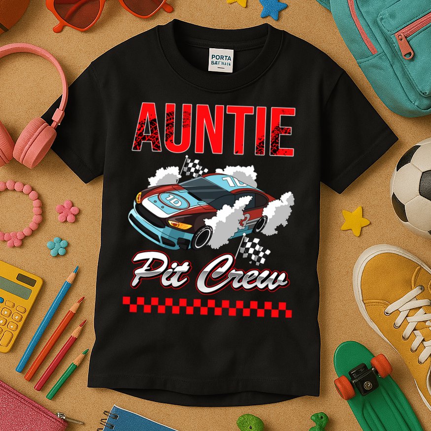 Race Car Birthday Party Racing Family Auntie Pit Crew Kids T-Shirt