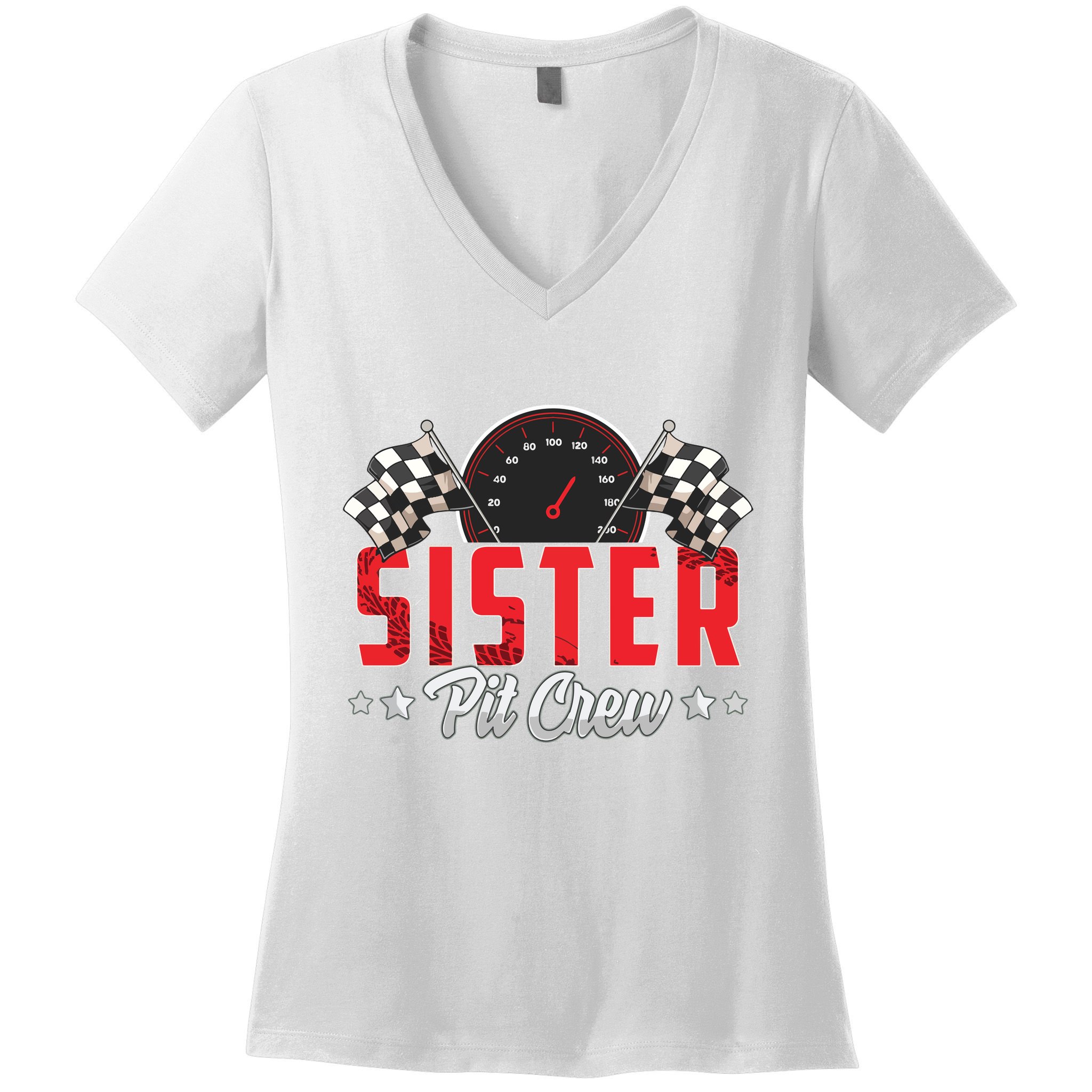 Race Car Birthday Party Racing Family Sister Pit Crew Women's V-Neck T-Shirt