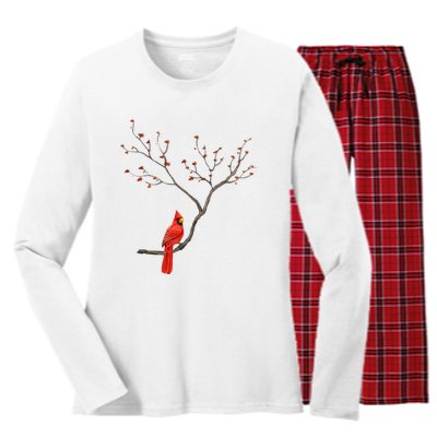 Red Cardinal Bird Lovers Birdwatching Birding Vintage Women's Long Sleeve Flannel Pajama Set 