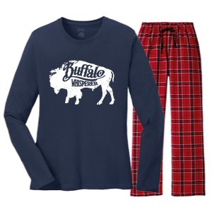 Retro Cute Buffalo Silhouette Bison Whisperer Tee Women's Long Sleeve Flannel Pajama Set 