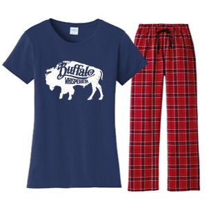 Retro Cute Buffalo Silhouette Bison Whisperer Tee Women's Flannel Pajama Set