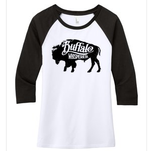 Retro Cute Buffalo Silhouette Bison Whisperer Tee Women's Tri-Blend 3/4-Sleeve Raglan Shirt