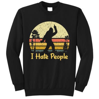 Retro Camping Bigfoot Sasquatch Middle Finger I Hate People Tall Sweatshirt