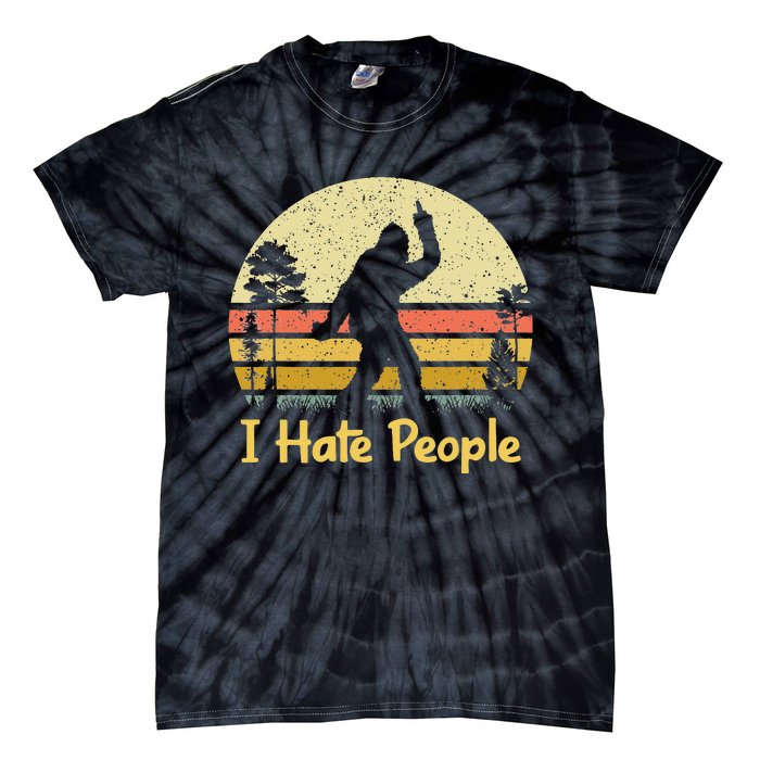 Retro Camping Bigfoot Sasquatch Middle Finger I Hate People Tie-Dye T-Shirt