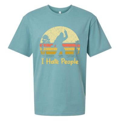 Retro Camping Bigfoot Sasquatch Middle Finger I Hate People Sueded Cloud Jersey T-Shirt