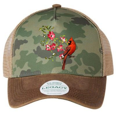 Red Cardinal Bird And Pink Flowering Dogwood Blossoms Legacy Tie Dye Trucker Hat