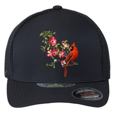 Red Cardinal Bird And Pink Flowering Dogwood Blossoms Flexfit Unipanel Trucker Cap