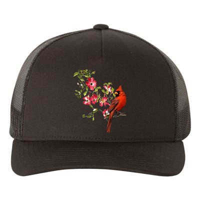 Red Cardinal Bird And Pink Flowering Dogwood Blossoms Yupoong Adult 5-Panel Trucker Hat